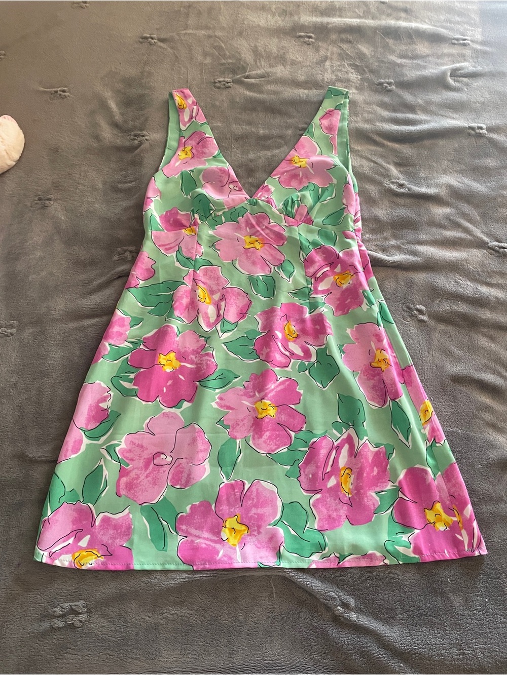 Princess Polly Pink Floral V-Neck Mini Dress on Mint Green
